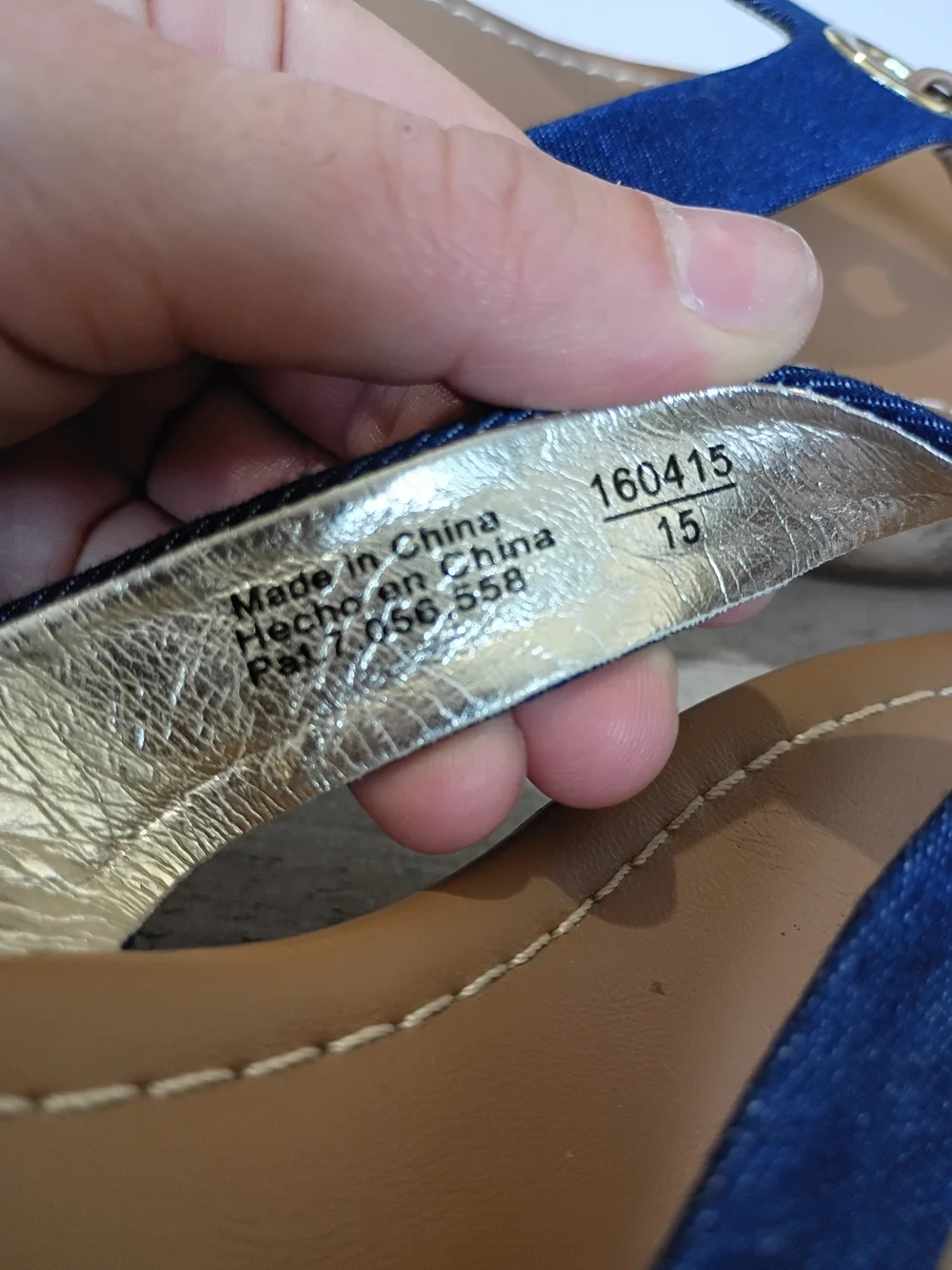 American Eagle Cork Wedge Flip Flop Sandals Denim Blue Gold Hardware Size 8.5